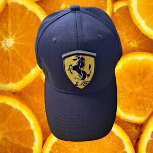 NWT DF Black Ferrari Hook and Loop Closure Adjustable Baseball Hat Cap